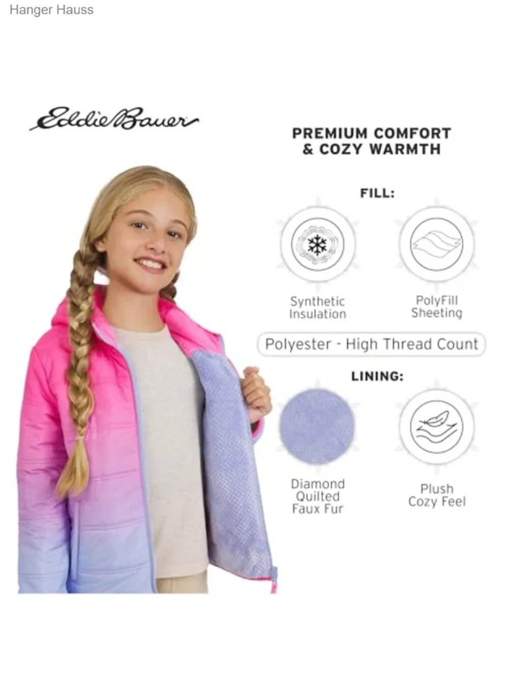 Girls Reversible Faux Fur Lined Puffer Jacket Insulated Winter Coat
